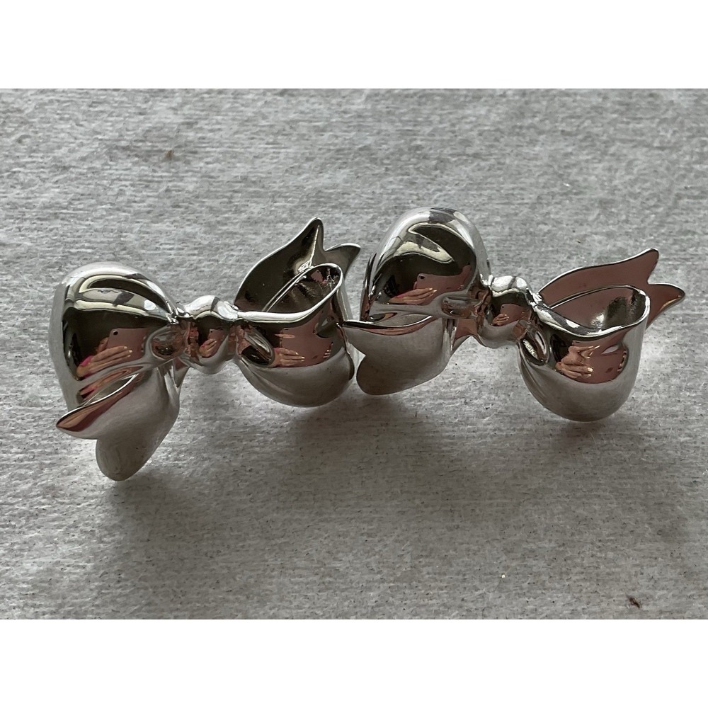 Signed Monet Silver Tone Bow Post Earrings Vintage Estate Jewelry